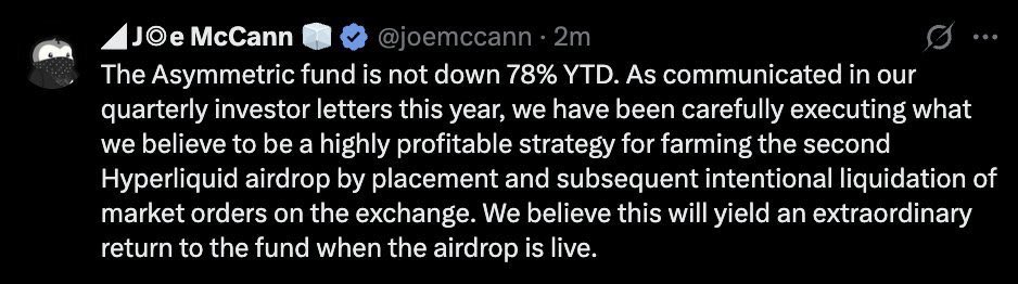 BlockchainBoyy's tweet image. “down 80”
no no.
“80% of our capital was allocated to airdrop farming for the next $HYPE airdrop”
🤣🤣🤣🤣🤣