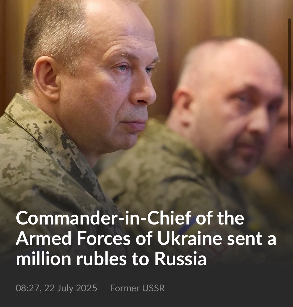 NinaByzantina's tweet image. Just normal Ukraine War things: AFU commander-in-chief Syrskyi sent a million rubles to Russia for his elderly father’s top healthcare in Moscow, media reports.
Ultimately, it doesn’t matter whether you believe that Ukrainians and Russians are “brothers,” or whether they’re too…