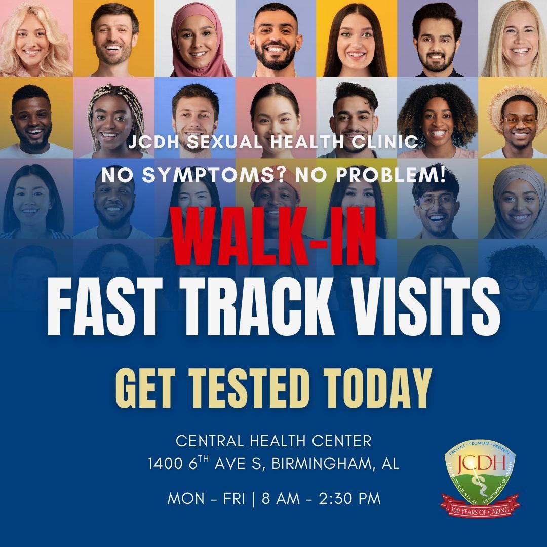 The JCDH Sexual Health Clinic now offers walk-in testing MON-FRI, 8:00 AM to 2:30 PM at our Central Health Center for those who are not experiencing ANY symptoms.

If you are experiencing symptoms, please schedule an appointment here: jcdh.org/.../SelfSchedu…