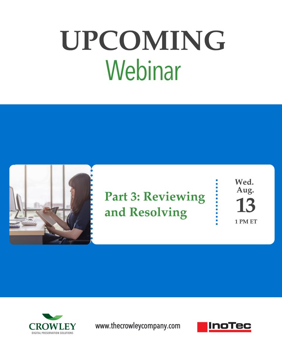 📣 Upcoming Free Webinar – InoTec SCAMAX® Part 3: Reviewing &amp; Resolving on Wed., Aug. 13th at 1 PM ET

Learn how to file name, split, route, validate and protect sensitive data, and apply compliance-ready stamps: ow.ly/Mib050WtvjZ

#DocumentAutomation  #WorkflowEfficiency