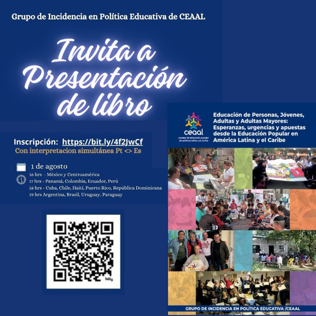 redclade's tweet image. El Grupo de Incidencia en Política Educativa de CEAAL, les invita a la Presentación del Libro: "Educación de Personas, Jóvenes, Adultas y Adultas Mayores: Esperanzas, urgencias y apuestas dese la Educación Popular en América Latina y el Caribe.
🗓 1/8
bit.ly/4f2JwCf