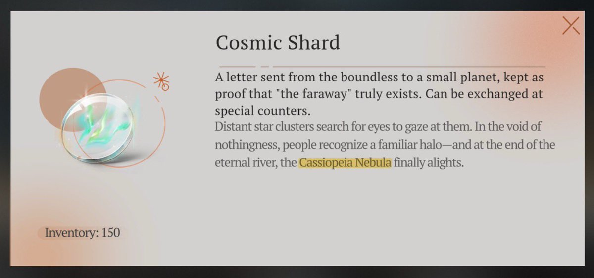 FuzzyTheory1625's tweet image. Cassiopeia Nebula… Hmm, since it mentions a specific name, it’s definitely coming from that direction—but I’m not sure if this Cosmic Shard is something that’s directly connected to the main story. (The real obstacle is that I haven’t had time to reread the GL ver)