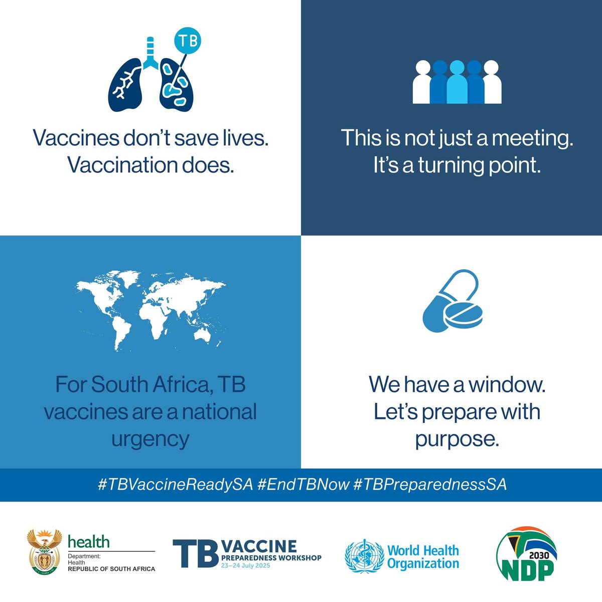 HealthZA's tweet image. TB Vaccine Preparedness Workshop to be held in Johannesburg from 23-24 July 2025.