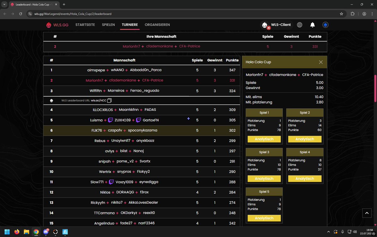 Qualed 2000€ Hola Cola Cup w/<a href="/KeilPatrice/">CFA Patrice</a> <a href="/Marlonfnr/">Marlon7</a> 
 <a href="/ClaimFactoryEU/">ClaimFactoryAcademy | CFA/CFG</a>