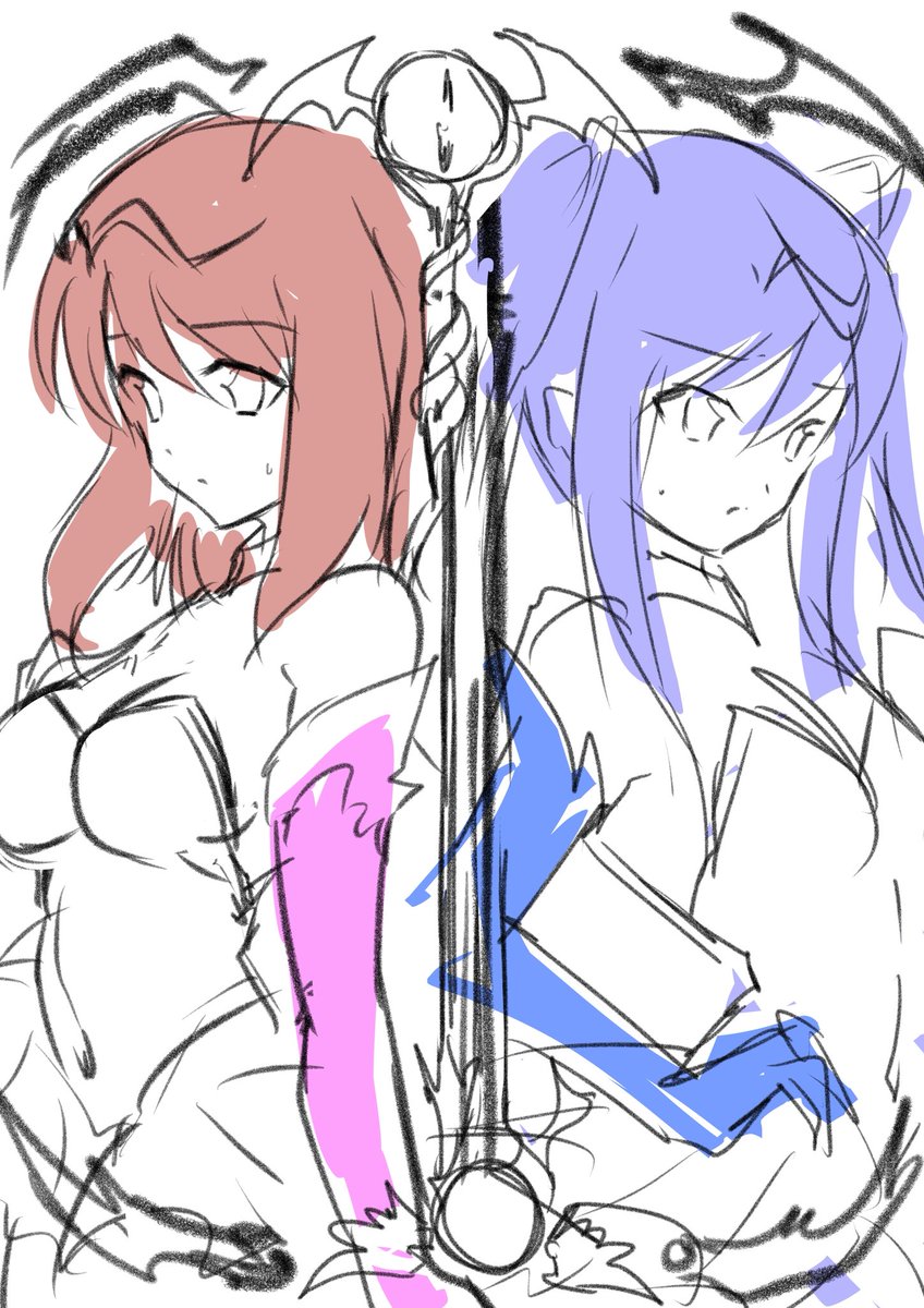 「昔描いたラフが出てきたので貼り。 もうどういう意図で描いたのかもわからない…σ(」|玖〆カズーのイラスト