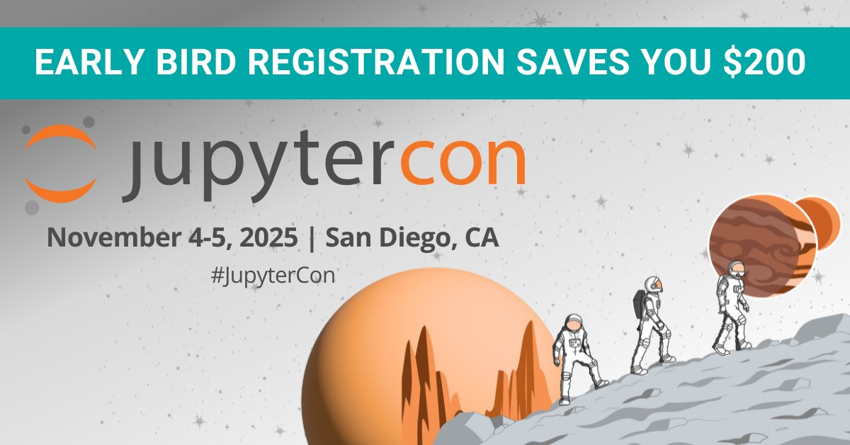 linuxfoundation's tweet image. Join the ultimate #DataScience gathering in San Diego this November! #JupyterCon 2025 features visionary keynotes, hands-on #AI training, direct access to core contributors, and innovative project showcases. Register now & save: hubs.la/Q03ygDRq0
