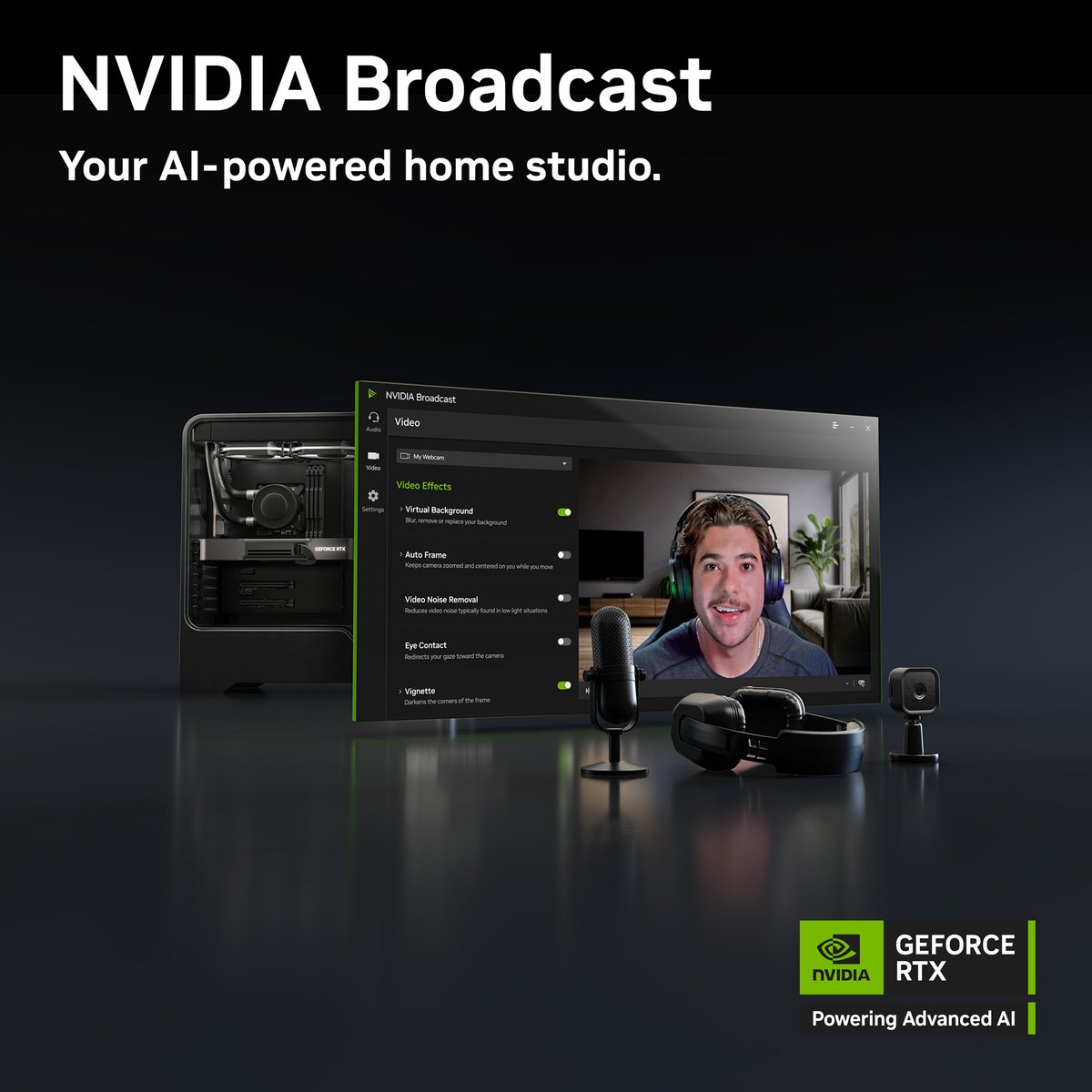 NVIDIAStudio's tweet image. 📣 A new NVIDIA Broadcast update is here! 📣
Broadcast 2.0.2 rolls out expanded GPU support for AI-effects, performance optimizations, accessibility enhancements, and more.
Download now #NVIDIABroadcast → nvda.ws/4kPZHEe