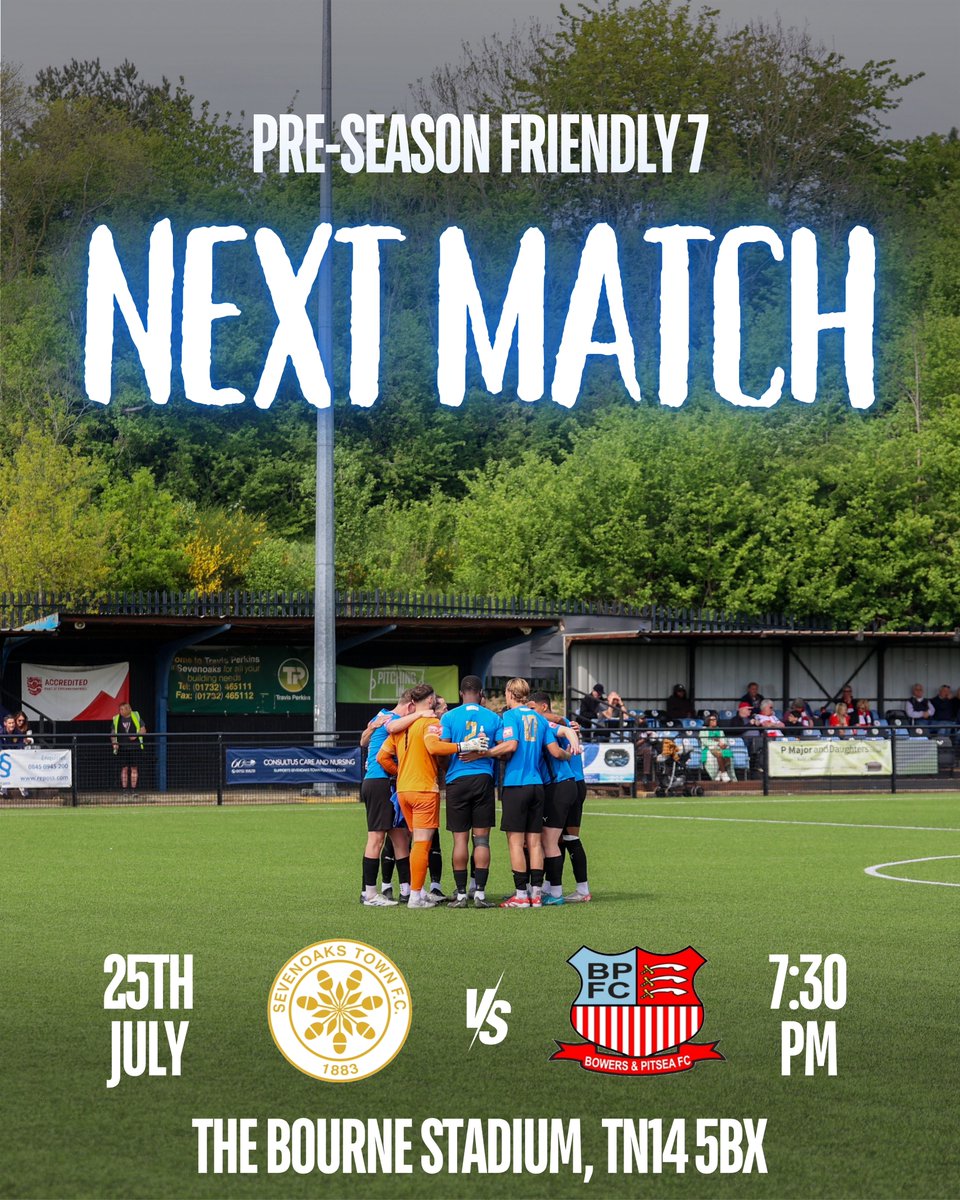 SevenoaksTownFC's tweet image. We’re bringing you Friday night football this week! ⚽️
🗓️ Friday 25th July
🆚 Bowers & Pitsea
⌚️ 7:30pm
🏟️ The Bourne Sport Stadium, TN14 5BX
🎫 Adults £5, Concessions £2, U18s Free
🏆 Pre-season friendly
We’re giving you the opportunity to get a double football fix this…