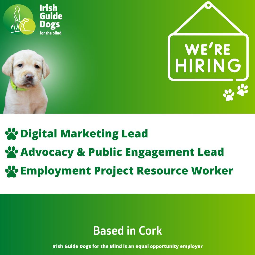 We are currently recruiting for a variety of job roles in our Training Centre in Cork!

If you'd like to join our PAWsome team, please visit our Careers page by clicking the link here: guidedogs.ie/about/about-us…

#ChangingLives