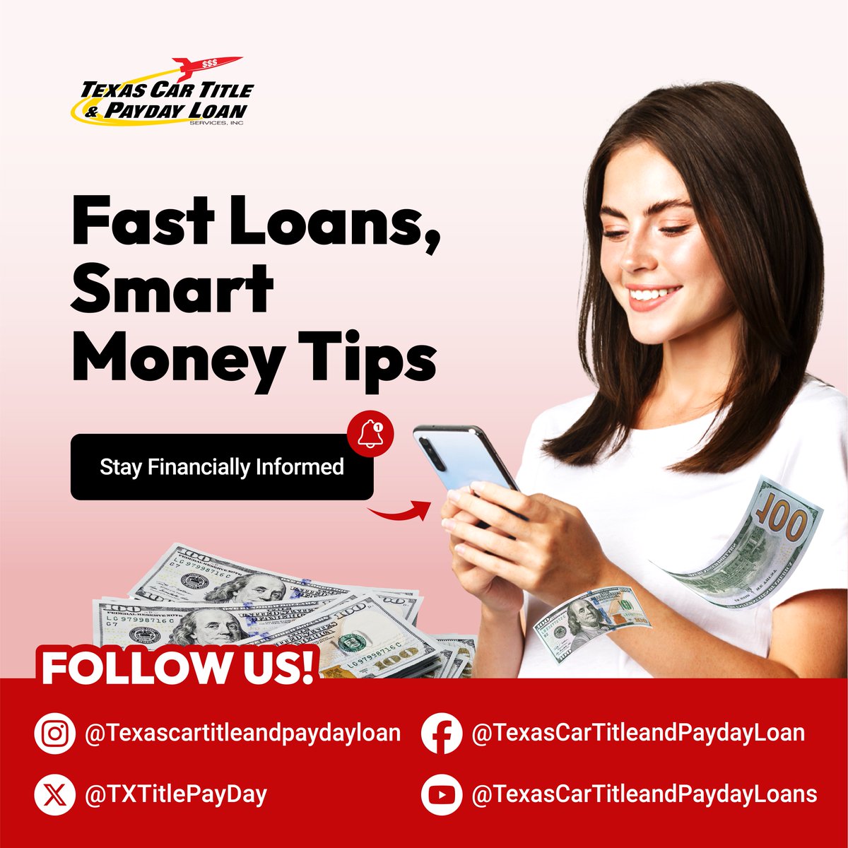 TXTitlePayDay's tweet photo. 🌟 Connect with Texas Car Title and Payday Loan Services, Inc. across all our social channels and discover how we can get the quick cash you need.💰

📲 Visit our website to learn more: https://t.co/4SJhle6Jx4

#CashAdvance #PersonalLoan #FollowUs #TexasCarTitleandPaydayLoans https://t.co/3XoPUwDYAr