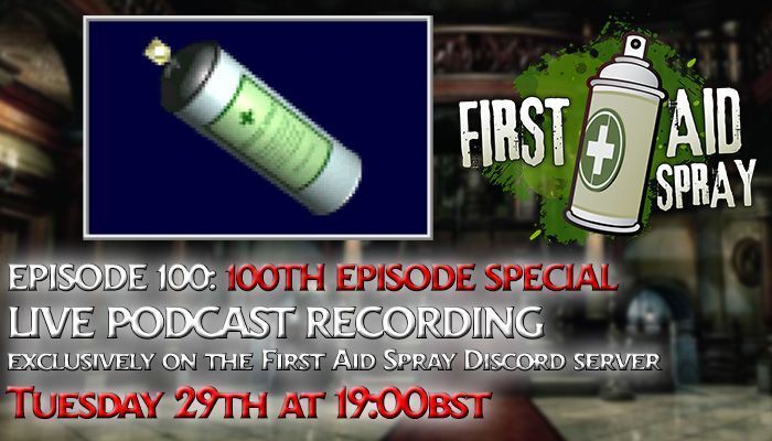 FASprayPod's tweet image. 🚨 PODCAST ANNOUNCEMENT
First Aid Spray turns 100!
Celebrate our centennial episode with us, looking back on 6+ years of podcasting and Resident Evil, as well as to the future.
Recording LIVE:
📅 Tuesday 29th
🕖 19:00BST
🗺 First Aid Spray Discord server