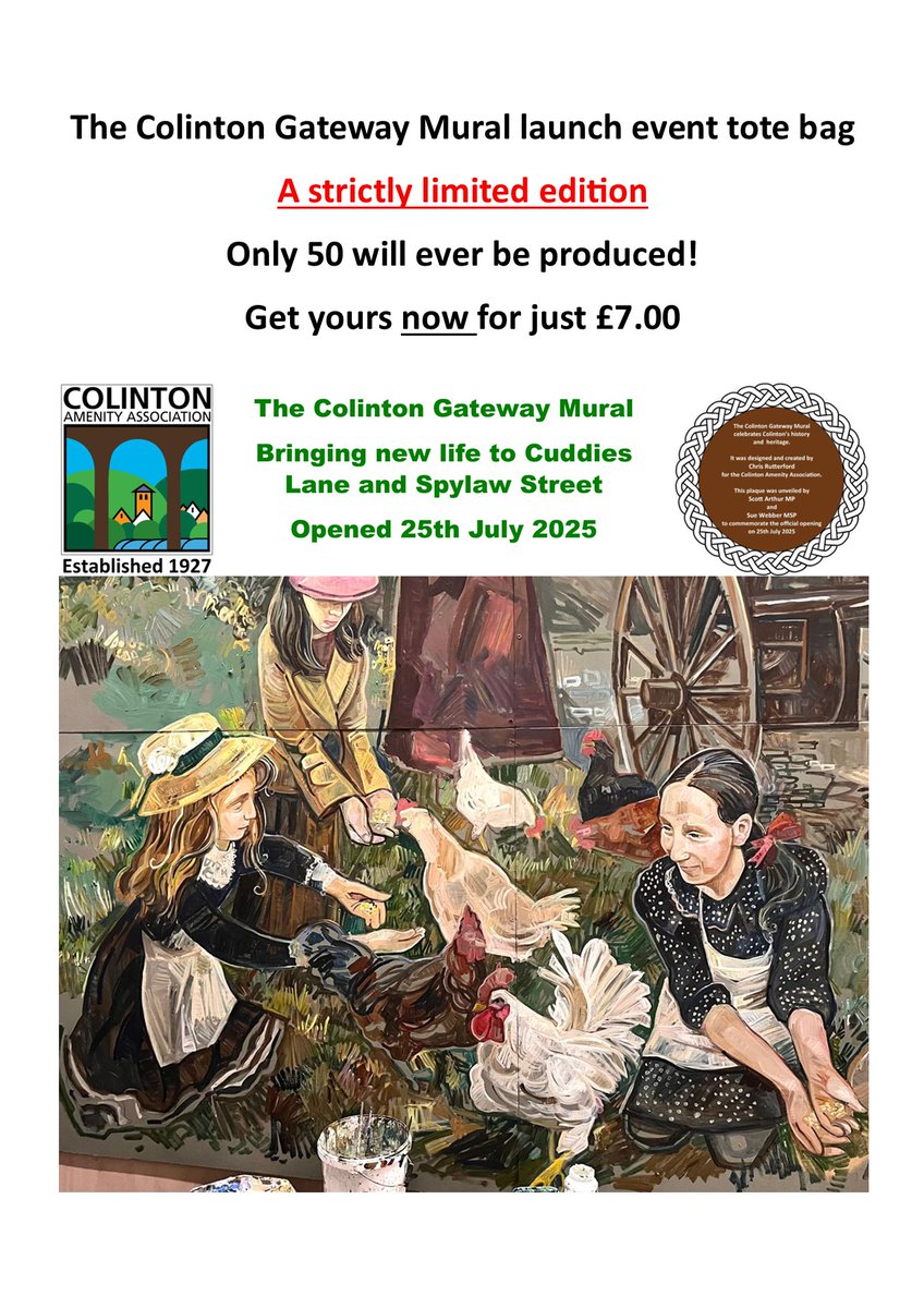 The stunning new mural by Chris Rutterford on Cuddies Lane is being unveiled at 11.00 this Friday (25th).  If you want to get one of the 50 limited edition commemorative tote bags, they will be in the Spylaw after the ceremony.