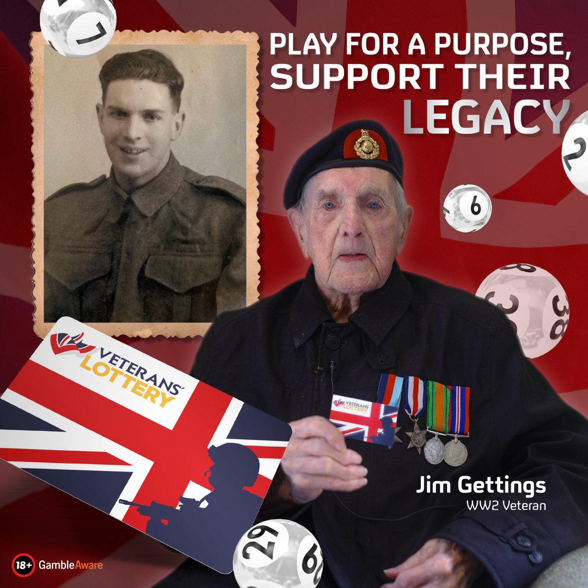 VeteransFdn's tweet image. Jim crossed enemy lines in 1945 with the Royal Marines. He’s 99 now, one of the few left to tell the story. 🇬🇧 ❤️
By playing the Veterans’ Lottery, you’re honouring the sacrifice of veterans like Jim and helping those still fighting their own battles today.
💷 You could win…