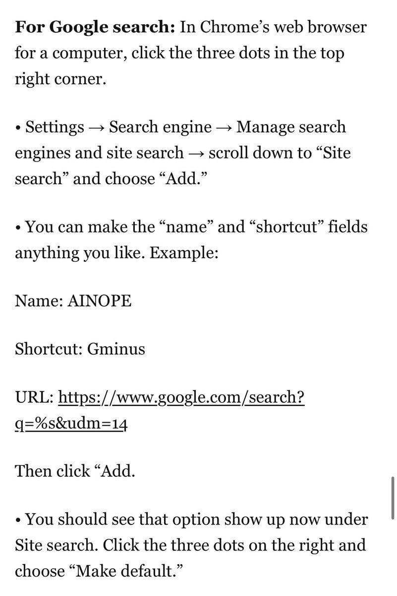 ichbinGisele's tweet image. Are you worried about AI turning us into mushy-brained monsters, draining resources, slurping your data, preying on vulnerable minds, wiping out jobs, choking websites, lying to you or not being useful?
Here’s how to turn it off in search results: wapo.st/4712tmO