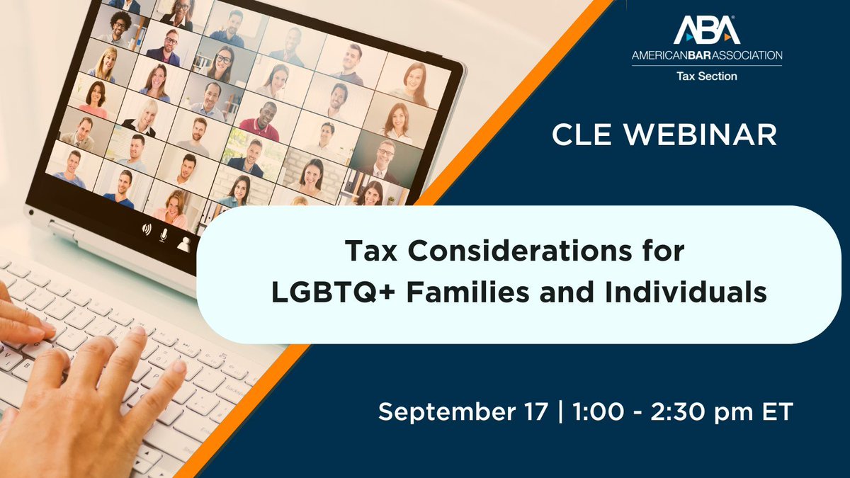 ABATAXSECTION's tweet photo. 📅 Join us for this upcoming webinar on unique tax planning issues affecting LGBTQ+ clients. Our expert panel will provide insights and practical guidance for advisors.

Register today: https://t.co/urrPV2l2jU

#Tax #TaxLaw #TaxCLE https://t.co/QcpzPklmXK