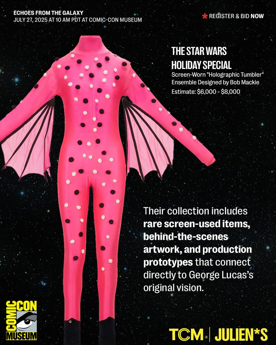 JuliensAuctions's tweet image. The Comic Con Museum is the epicenter of @tcm & Julien’s "Echoes From the Galaxy" LIVE and online auction of rare treasures from @TheSagaMuseum (@RanchoObiWan).
Nearly 200 rare and authentic pieces of memorabilia and experiences up for bid — and the first step in building a…