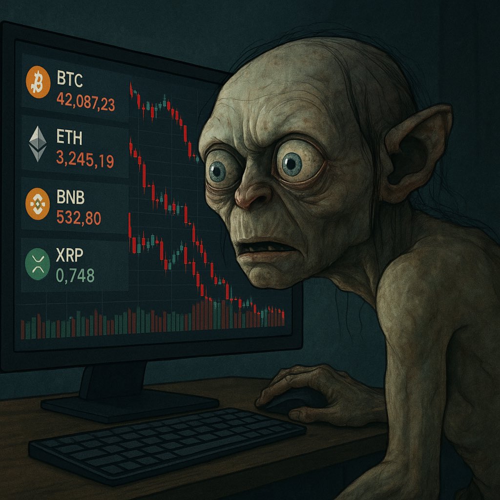 cryptogollum69's tweet photo. Yesss… we waits, we waits in the dark, quiet like a shadow, precious… Mustn’t rush, no no. They forgets us, but we remembers… Clever we is, patient we is. The right moment, it comes, oh yesss, and then— we strikes! Hehehe… https://t.co/J4aetaMXNw