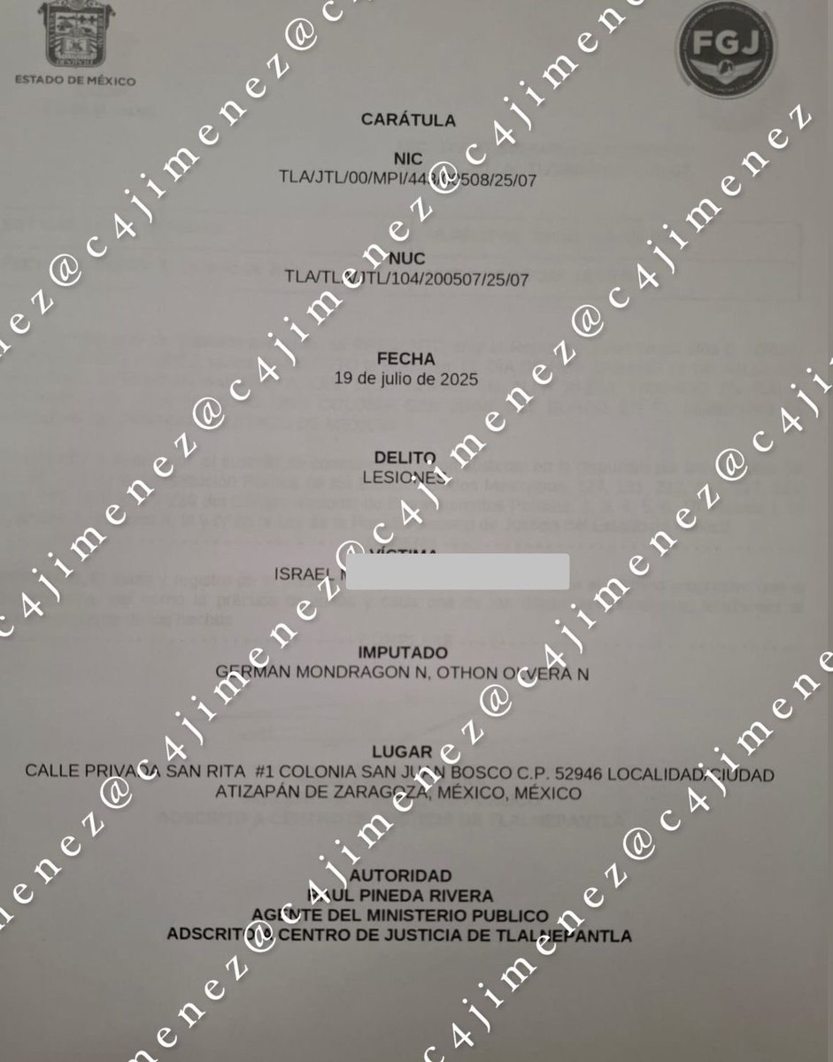 c4jimenez's tweet image. VAN por EL VIOLENTO del PÁDEL, SU COMPAÑERO, SUS ESCOLTAS…
@FiscaliaEdomex abrió carpeta de investigación Vs Germán Mondragón y todos los q apalearon a Israel, en un pádel de @GobAtizapan 
Los denunciaron por LESIONES.
Buscarán acusarlos por TENTATIVA de HOMICIDIO como al FOFO.