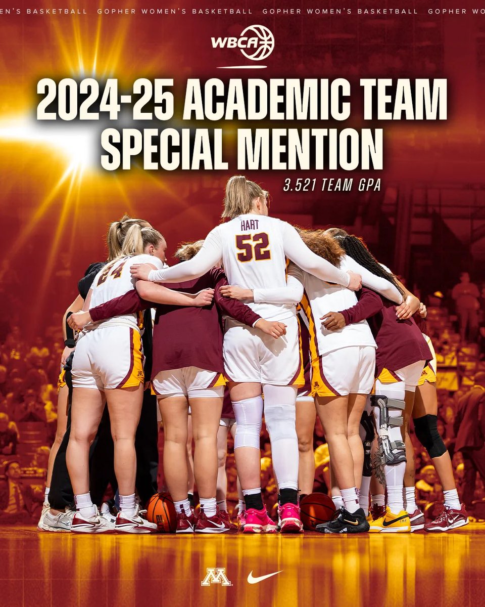 GopherWBB's tweet image. Another great year in the classroom!👏
Our squad received national recognition from the @WBCA1981!📚
#SkiUMah | #Gophers〽️