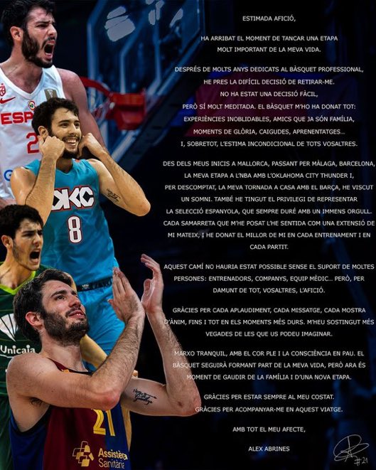 SleeperThunder's tweet image. Former Thunder Alex Abrines has announced his retirement, via his X account.
The sharpshooter averaged 5.3 points, 1.4 rebounds, 0.5 assists, and 0.5 steal across three seasons for OKC (2016-19).
Congrats on retirement my guy 🫡
#ThunderUp