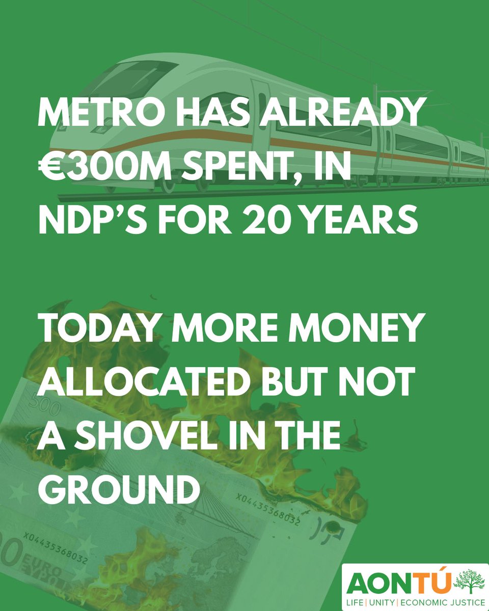 AontuIE's tweet image. €300m spent on Metro without a shovel in the ground. Today - more money but zero delivery - and they can’t say how much more it will cost! #aontú
