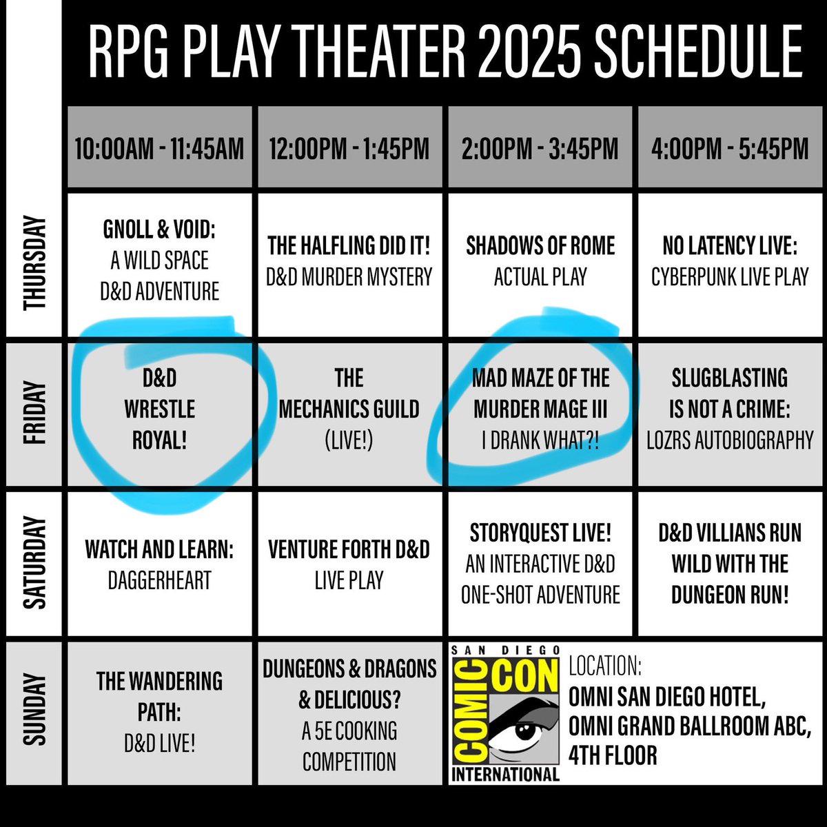BranCutler's tweet image. Going to #SDCC? Catch my panel D&D Wrestle Royal at 10am Friday!
And I’ll be part of the Mad Maze panel at 2pm Friday