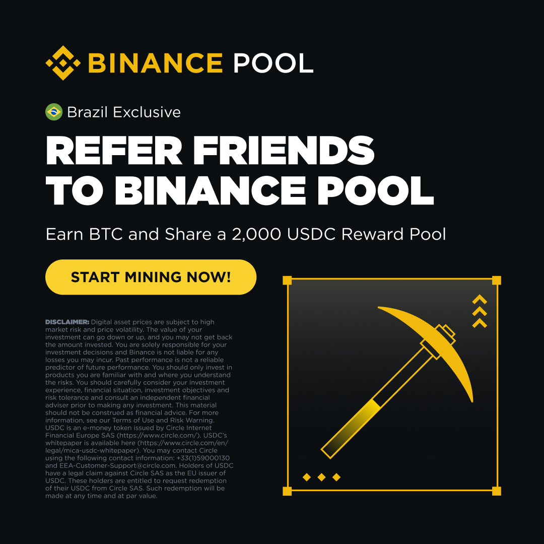 binance's tweet image. Binance Pool Promo – Brazil Only!
Refer friends → Earn BTC Join the 2,000 USDC reward pool.
👉 binance.com/en/support/ann…
