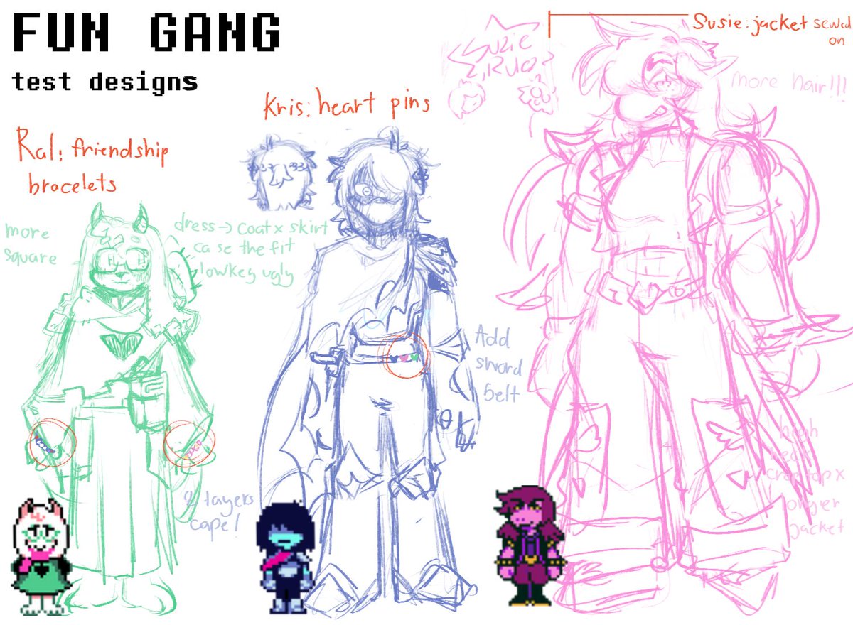 Drawlody's tweet image. Chat help...which ver of Ralsei n Susie look cooler? Kris wear armor n by all means im not good with designing armors so they have 1 ver #DELTARUNE #Krisdeltarune #ralseideltarune #susiedeltarune