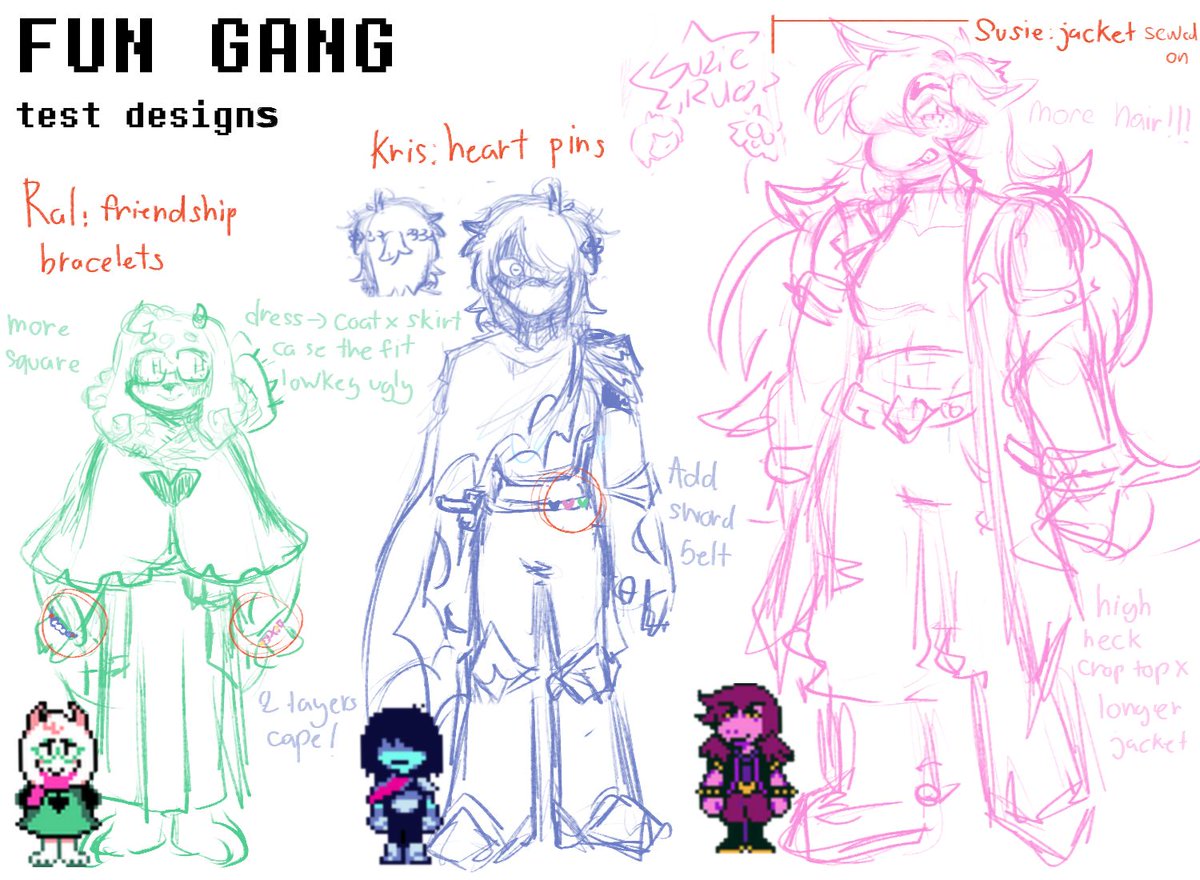 Drawlody's tweet image. Chat help...which ver of Ralsei n Susie look cooler? Kris wear armor n by all means im not good with designing armors so they have 1 ver #DELTARUNE #Krisdeltarune #ralseideltarune #susiedeltarune