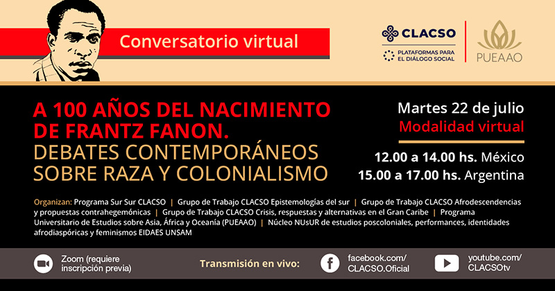 _CLACSO's tweet image. 📢 Ahora en vivo | Conversatorio virtual
A 100 años del nacimiento de Frantz Fanon
🗣️ Debates contemporáneos sobre raza y colonialismo
Un espacio imprescindible para repensar el legado de Fanon desde el sur global, en diálogo con las luchas anticoloniales, antirracistas y por…