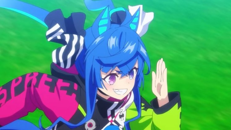 Every other uma musume: brown/black/grey hair to mimic their real horse's fur

TWIN TURBO:
Multi-colored blue hair
Jet engine ears
Heterochromia, swirly eyes
Jagged shark teeth