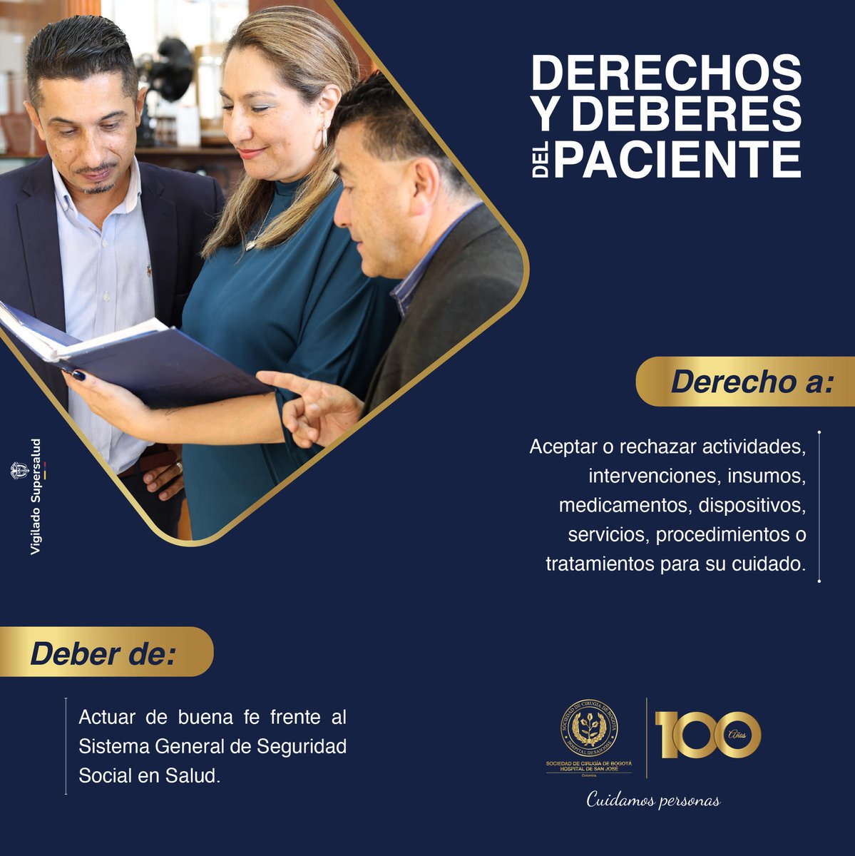 Julio- Derechos Seguros, Deberes Cumplidos ¡Conócelos y compártelos!  #HospitalDeSanJosé #CuidamosPersonas