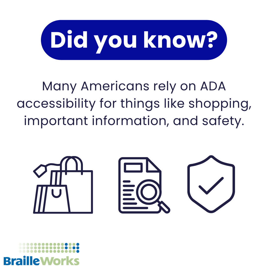 BrailleWorks's tweet image. It&apos;s true!

Customers want to feel included and understood by the people they are in business with.

For more information, take a look at our blog, The Cost For ADA Accessibility.
