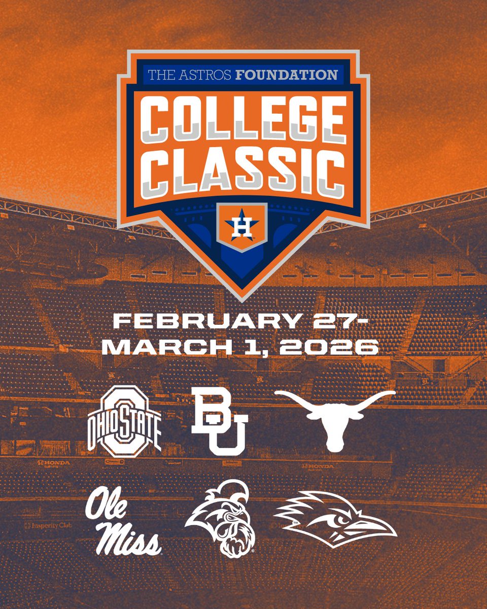 astros's tweet image. The Astros Foundation College Classic is back! Don't miss these epic matchups right here at @DaikinPark!
🔗: astros.com/collegeclassic