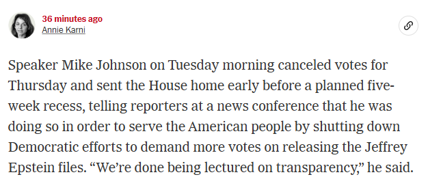 RepDeborahRoss's tweet image. Prices are high, inflation isn't going down, and Trump's tariffs are only making things worse. But instead of tackling these issues, Johnson is shutting down the House because he doesn't want to release any information about Epstein.