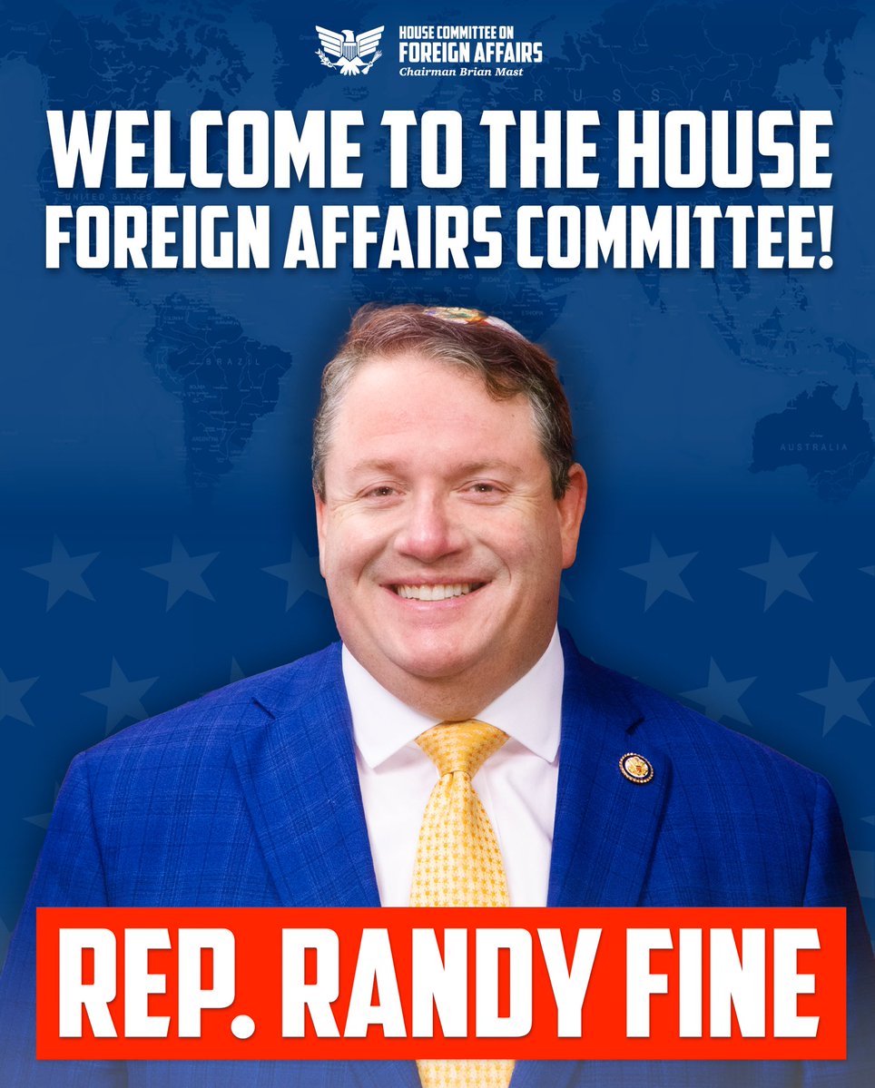 HouseForeignGOP's tweet image. Welcome to the House Foreign Affairs Committee @RepFine!
“Randy is a battle-tested conservative and a fierce defender of America’s interests. The Foreign Affairs Committee is stronger with him on board. Proud to welcome my fellow Floridian to the fight.”
- @RepBrianMast