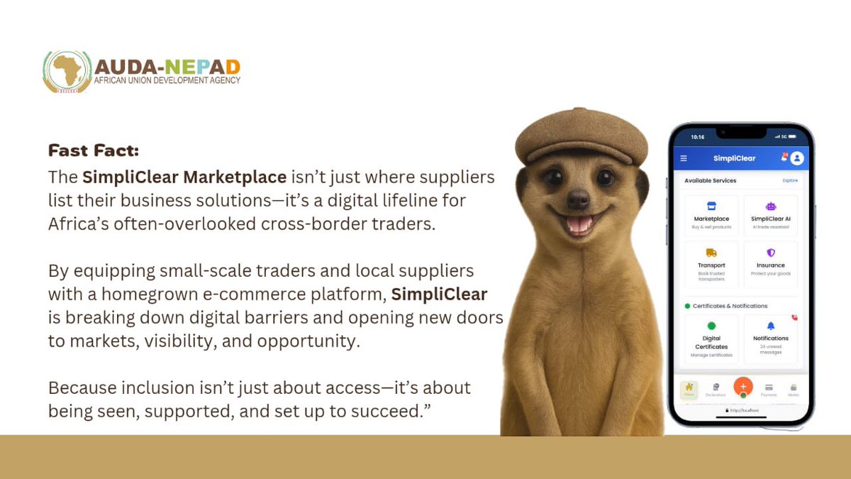 NEPAD_Agency's tweet image. Once invisible, now unstoppable.
With SimpliClear, Africa’s small-scale cross-border traders are finally seen—navigating smarter, faster, and fairer borders.
Trade just got simpler.
#SimpliClear #TradeMadeSimple #Agenda2063 @amibiaka @nardosbthomas