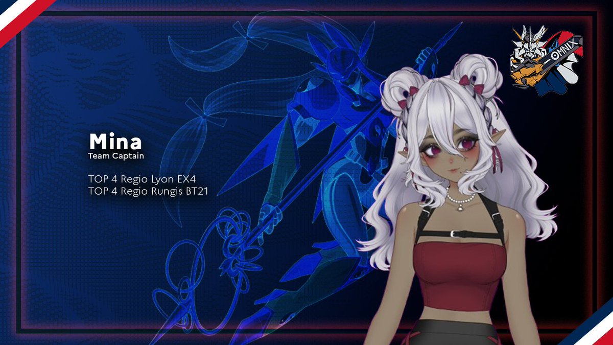 TEAM  PLAYER  REVEAL
<a href="/ImDaMina/">Mina, Gankoomon's Wife</a>, Team Captain

Highly active within the DCG community and a long-time competitor in various TCGs, her ability to commit and inspire others is a true driving force for the team.

"As long as a deck is good and have pretty girls" 

#DigimonCardGame