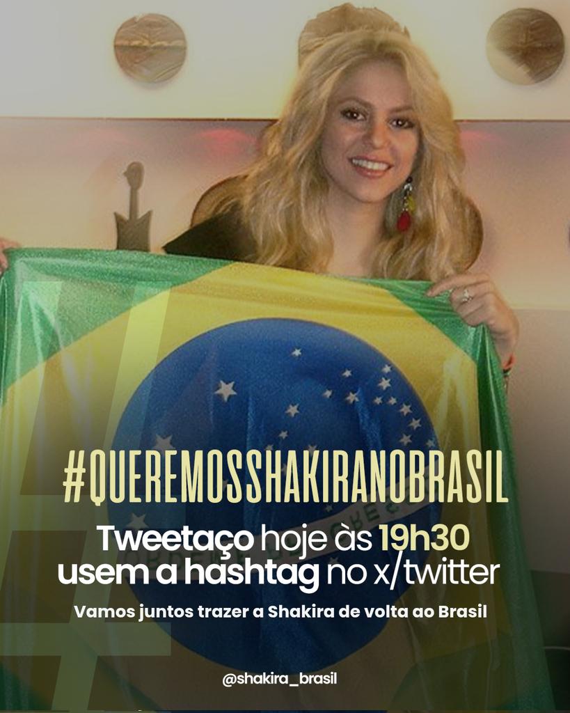 🇧🇷 | Hoje é dia de mostrar a força dos fãs brasileiros! Às 19h30, tem tuitaço com a hashtag #QueremosShakiraNoBrasil.

Vamos juntos fazer barulho e mostrar que o Brasil tá pronto pra receber Shakira de volta aos palcos! 💚💛