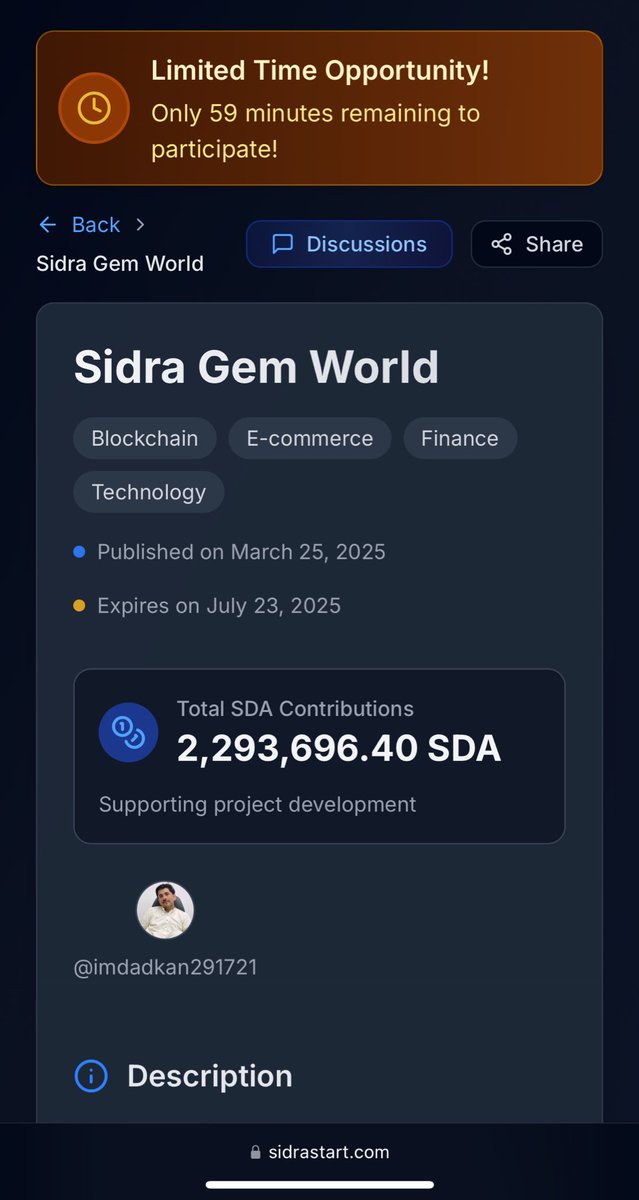🚀 Sidra Gem World is closing soon—secure your piece of real-world value today.

🔥 Don’t miss out:
📢 Spread the word
💸 Contribute before it’s too late
⏰ The clock’s ticking!

sidrastart.com/project/05c62e…