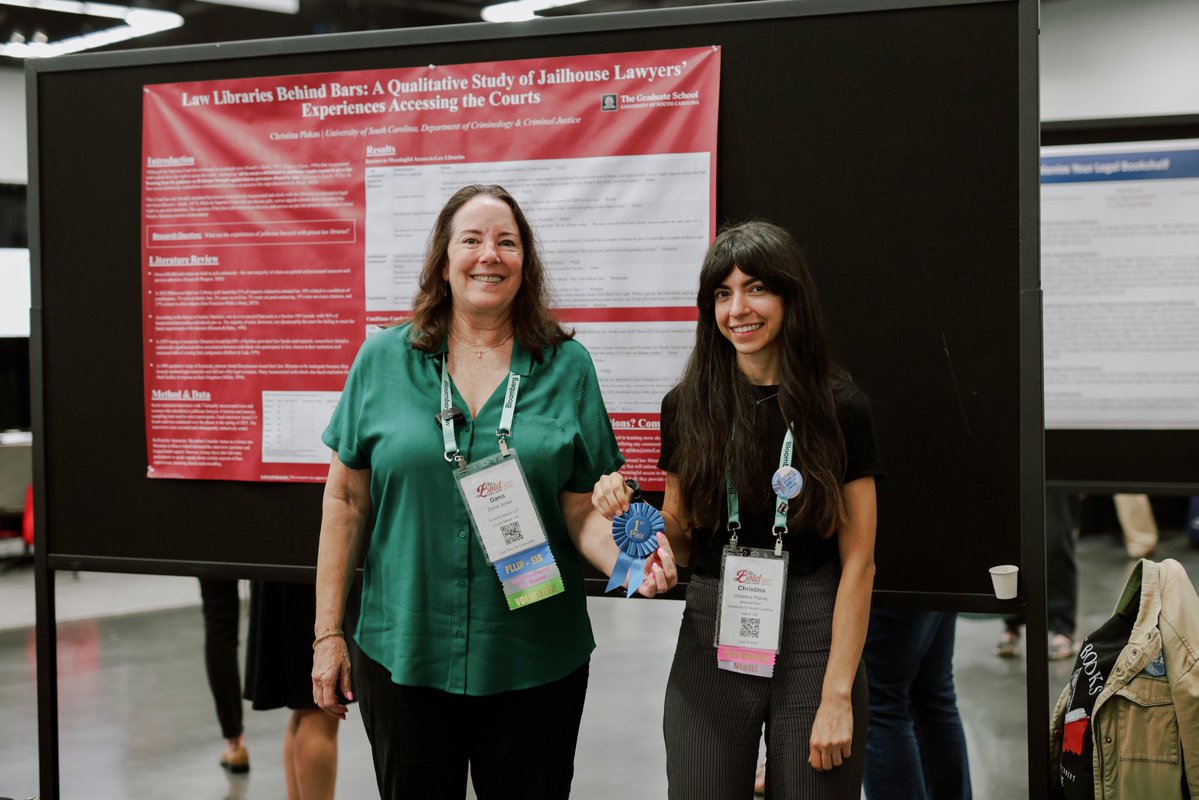 aallnet's tweet image. Christina Plakas won this year’s Poster Session for “Law Librarians Behind Bars: A Qualitative Study of Jailhouse Lawyers’ Experiences Accessing the Courts.” Congratulations! Thank you to the Annual Meeting Poster Session Award Jury for their hard work. #AALL25