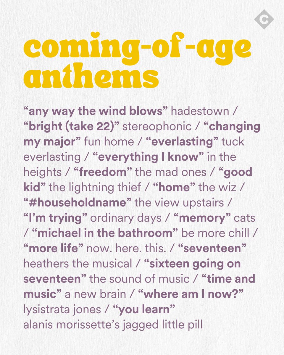 Whether you’re sixteen going on seventeen or just a kid at heart, you’ll love these songs about growing up! Stream our playlist at concordsho.ws/ComingOfAgePla…. ✴️