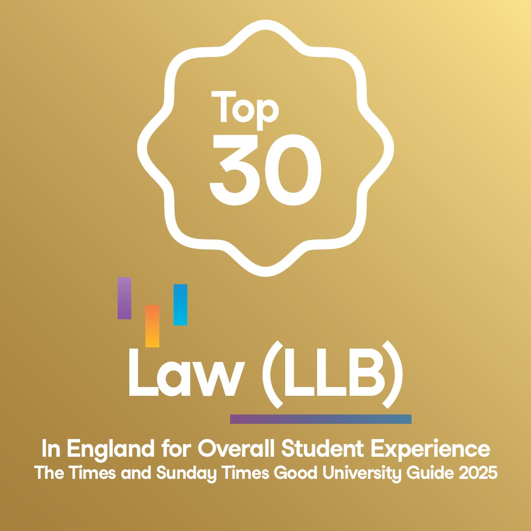 UniofHerts's tweet image. #DidYouKnow our Bachelor of Laws (LLB) course was ranked in the Top 30 in England for overall student experience? (The Times and Sunday Times Good University Guide, 2025) ⚖️ 

🔗 Find out more here! You can also apply to this course through #Clearing: bit.ly/42HCnBF