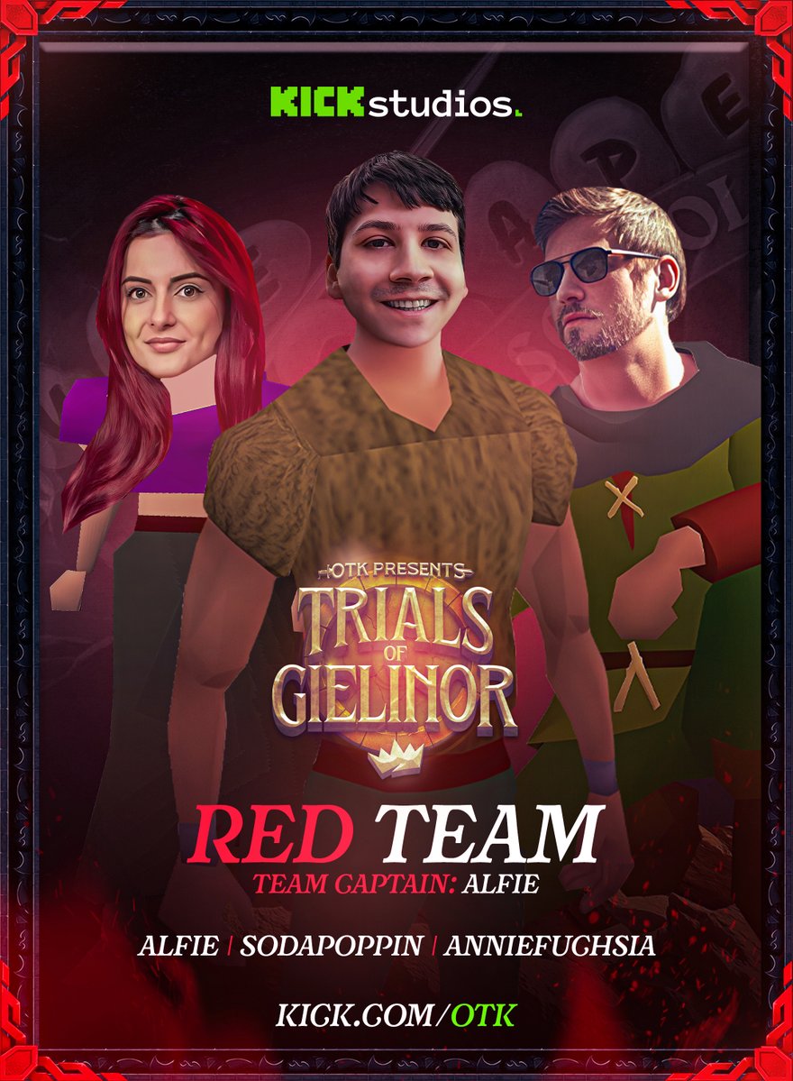 OTKnetwork's tweet image. TEAM RED IS LOCKED IN! 🔴
Led by Ironman legend @RSAlfierules, with @Sodapoppintv and @Anniefuchsia!
Will they conquer the Trials of Gielinor?
📅 July 26 | 🕑 2PM CST