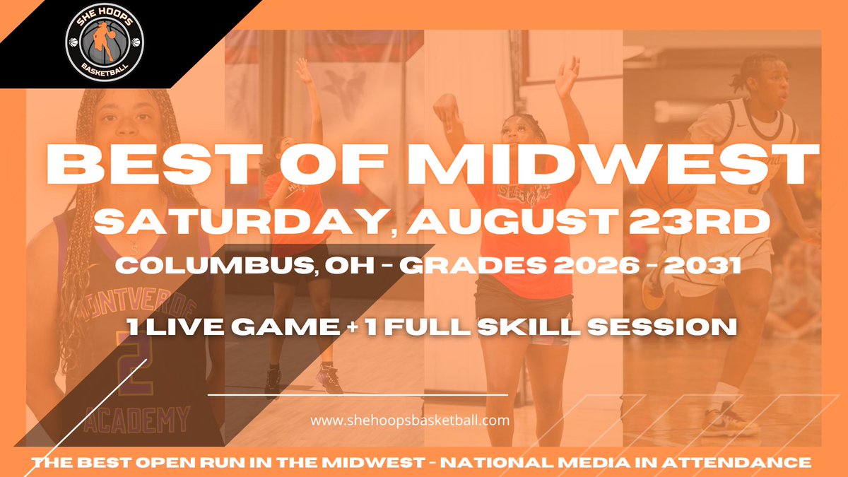 SheHoopsBball's tweet image. 🚨 Best of Midwest is BACK! 🚨 

The stars will meet in Columbus, OH for the Midwest’s top end of summer individual event!

🌟 Grades 2026 - 2031
📍 Columbus, OH
🏀 All participants will go through a full skill session plus 1 full live game

Registration link:…