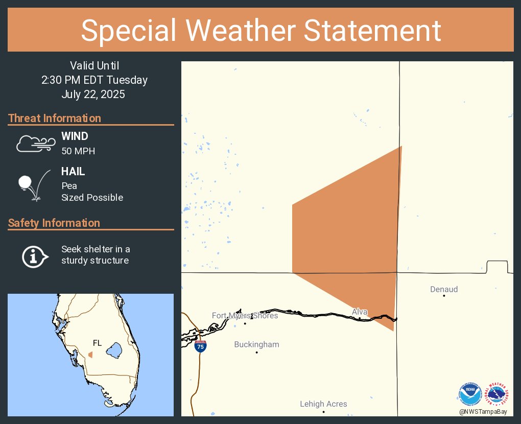 NWSTampaBay's tweet image. A special weather statement has been issued for Charlotte County, FL until 2:30 PM EDT