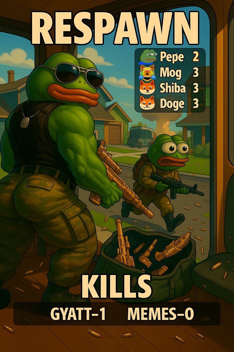CryptoJomey's tweet image. PEPE RESPAWNS… with 2 lives left 🐸🔥
The #NUKETOWN meme war isn’t over.
Ammo’s stacked. The mission’s personal now. $GYATT on the hunt 

Kill Tally:
GYATT – 1 ☑️
Memes – 0 🚫

d2v5QPZzreHR8V7i4fiyA2QfXfbhEdjFmUoexJkpump

#PepeRespawn #GYATTNITE #AltSeasonOps #MemeWarfare…