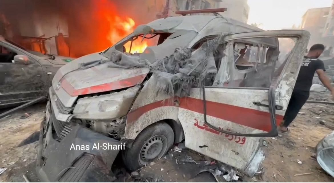 SMohyeddin's tweet image. Another inferno of ambulances. This was right next to the home that was blown up that was full of children.
