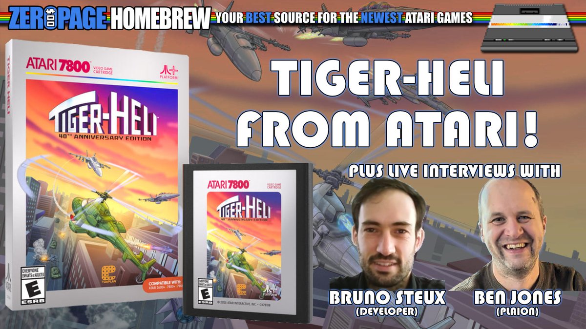zeropagehomebre's tweet image. TOMORROW we play the brand new @atari release Tiger-Heli for the #atari7800 and have an EXCLUSIVE INTERVIEW with both game developer Bruno Steux and producer Ben Jones (@PLAION_UK)!
Wed Jul 23 @ 9AM PT | 12PM ET | 4PM GMT
WATCH LIVE: twitch.tv/zeropagehomebr…