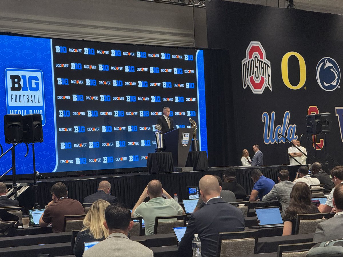 Matt_Fortuna's tweet image. Big Ten commissioner Tony Petitti asked if it’s a must that power conferences play the same number of league games:
“What are we doing to get the selection process right?” Says two things go hand-in-hand: conference games and the work the committee must do.